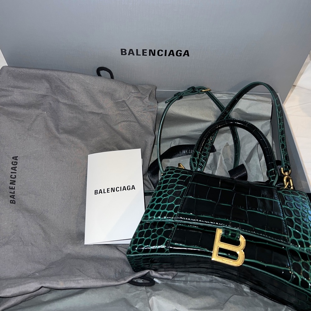 Green Balenciaga hourglass bag size S